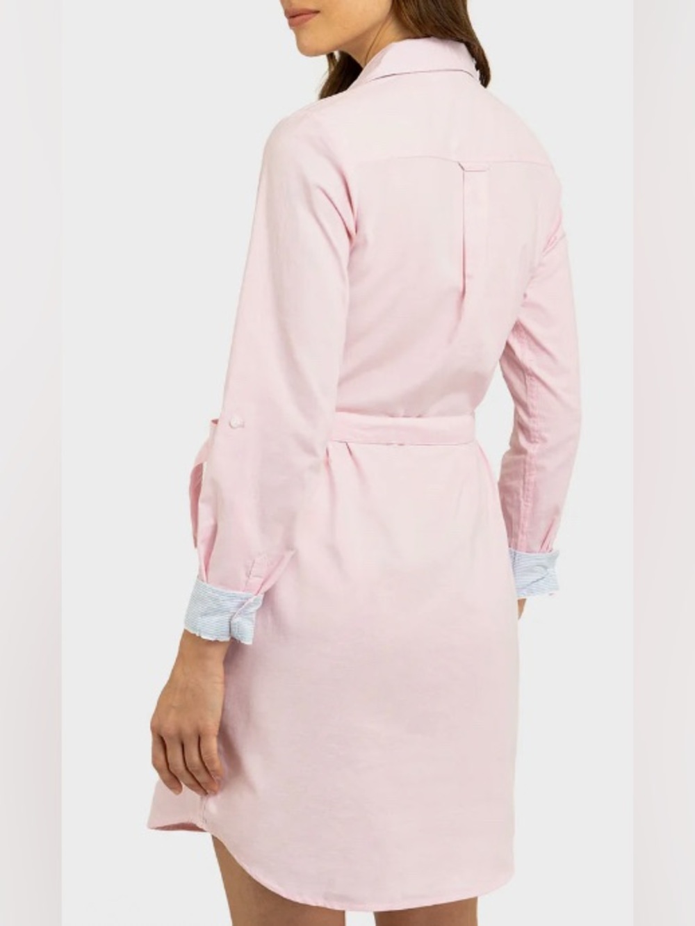 US Polo Association Light Pink Oxford Shirt Dress/Tie Waist/Pale Blue Accent: M - Picture 2 of 8